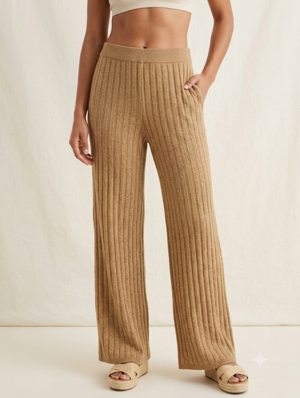 Vero Moda Ribbed Knit Flared Pants Comfy Stretch Retro Fall Stretchy Plus Size